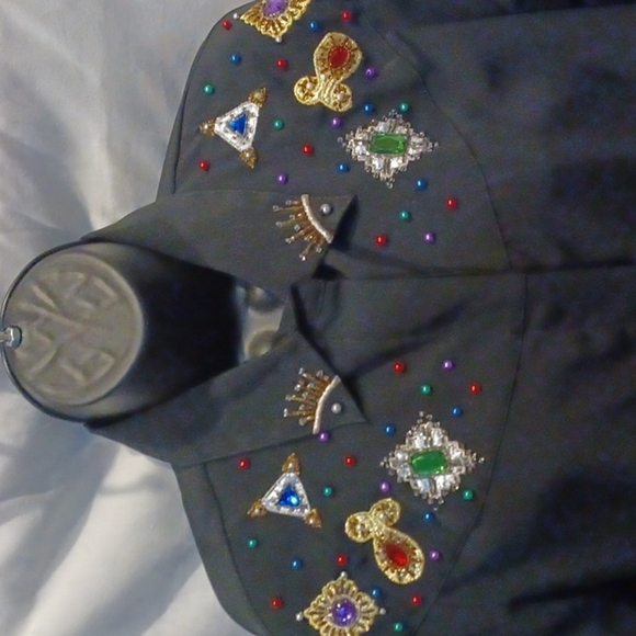 Vintage Gantos Women's Black Blouse With Metallic Beaded Embroidery Size Medium - Picture 2 of 7